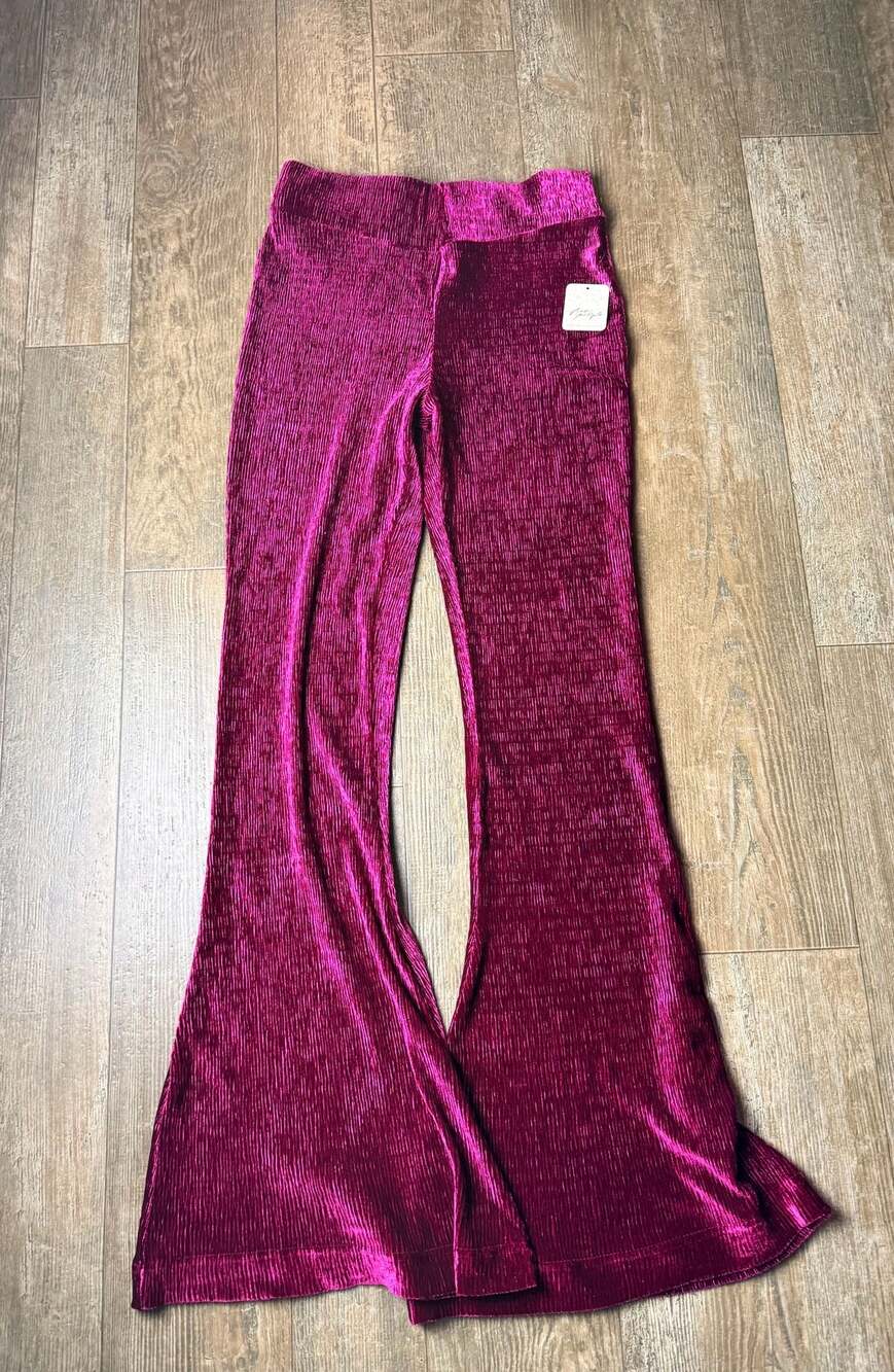 Free People So Charming Cranberry Velvet High Waisted Flare Leg Pants small